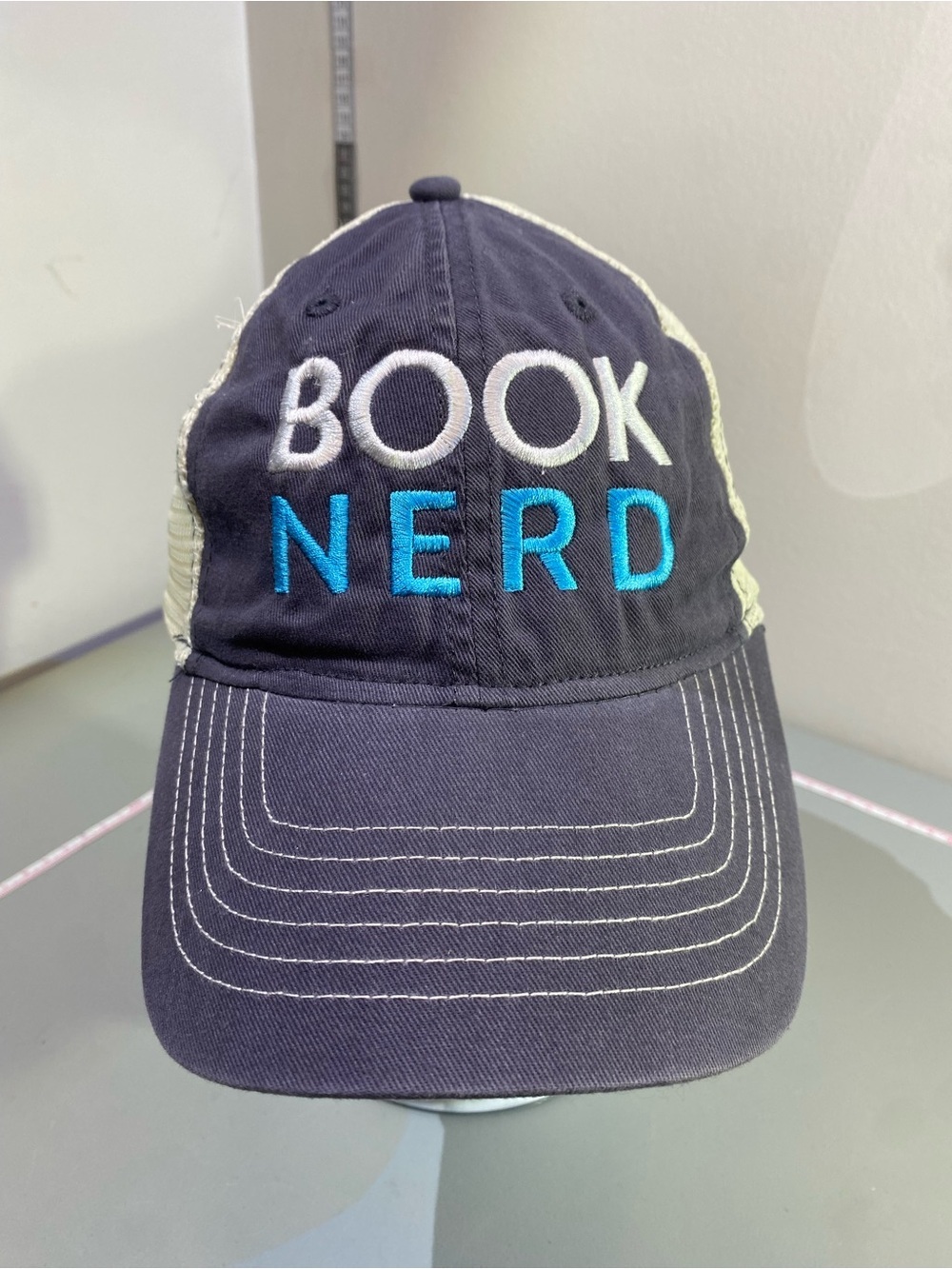 Book Nerd Zkaps Embroidered Trucker Hat - Navy & Cream One Size Unisex